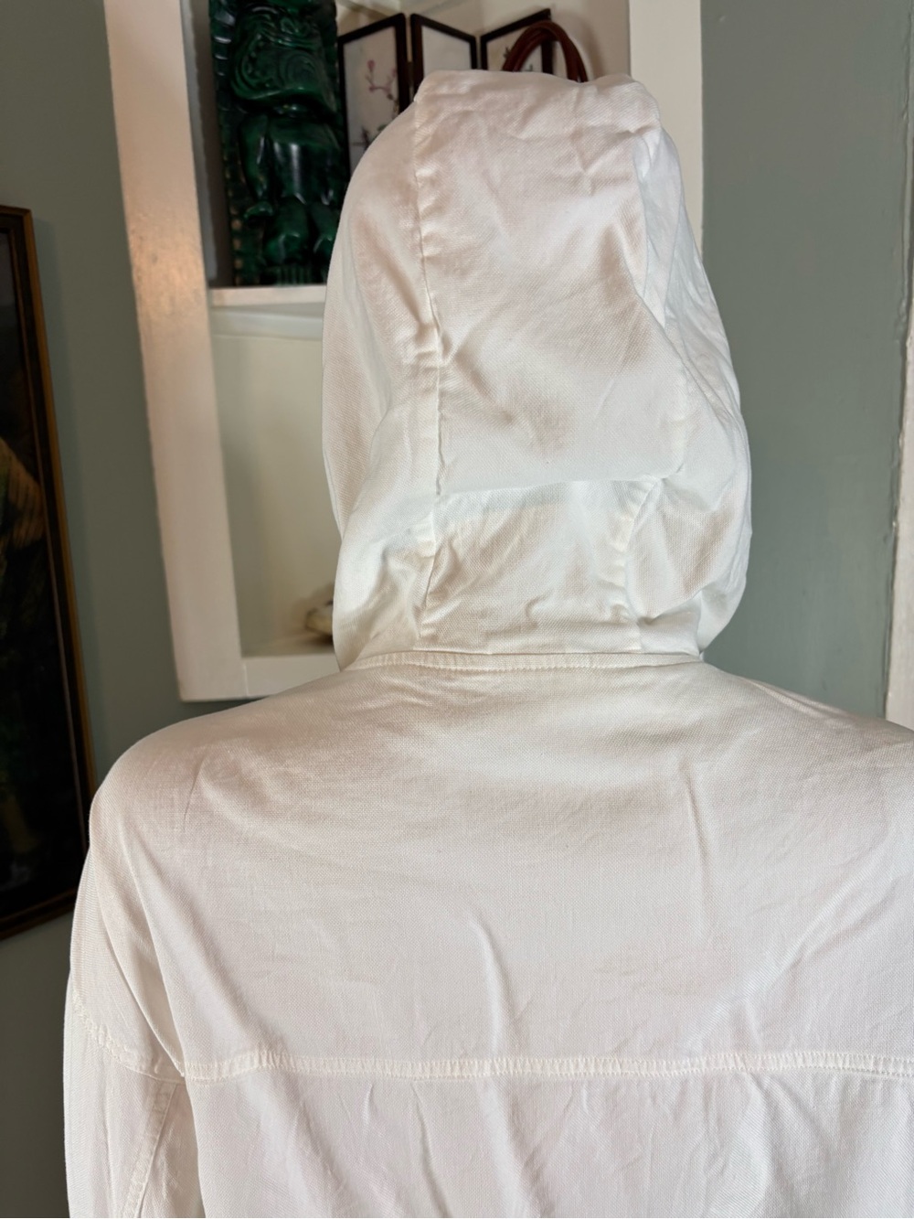 Yerse Anthropologie White Hooded Utility Lightweight Drawstring Jacket Small S - Picture 8 of 13